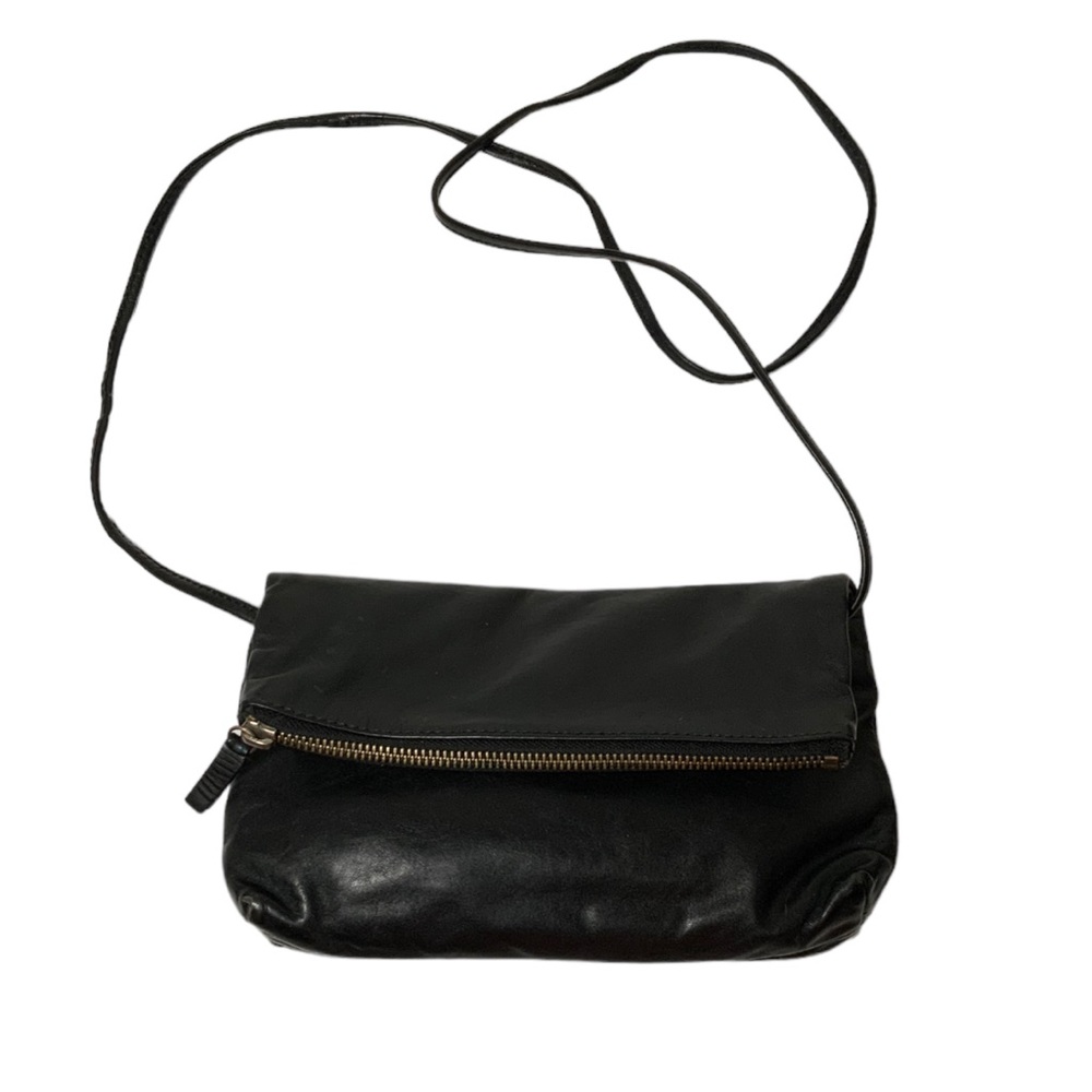 COS Black Leather Crossbody Fold-Over Zip Bag